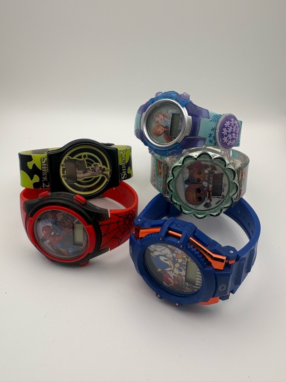 Kids Digital Watch‎ Lot: Spider-Man Frozen LOL Sonic Shrek !For Parts or Repair!